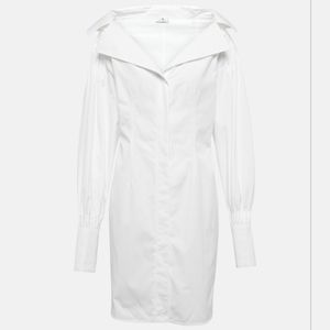 ETRO Off Shoulder 100% Cotton Button Down Shirt Dress White IT 48 US 12 Org$1190